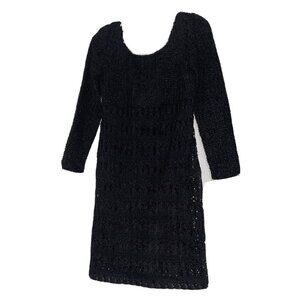 Vtg Jackie Bernard Sheath Dress Sz 4 Black Crochet Long Sleeve LBD Made In USA